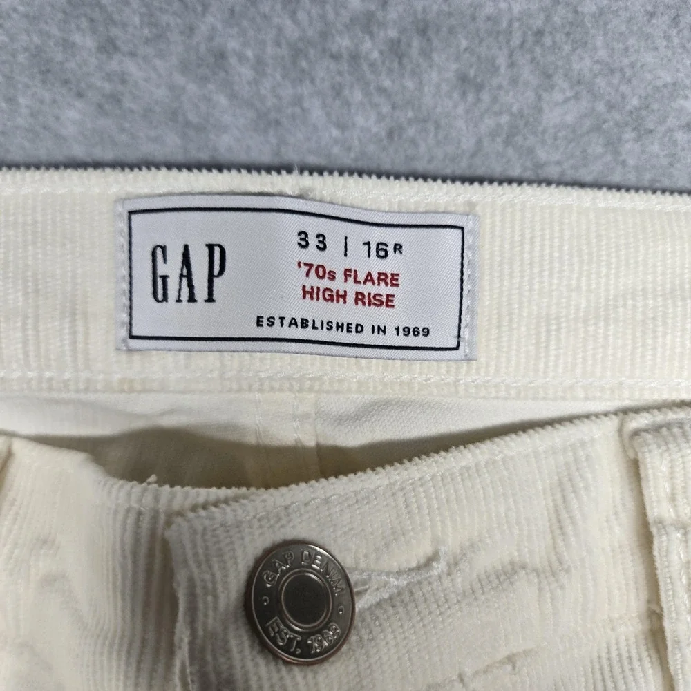 GAP Pants Womens 16R 33 White 70s‎ Flare High Rise Corduroy Stretch Pockets